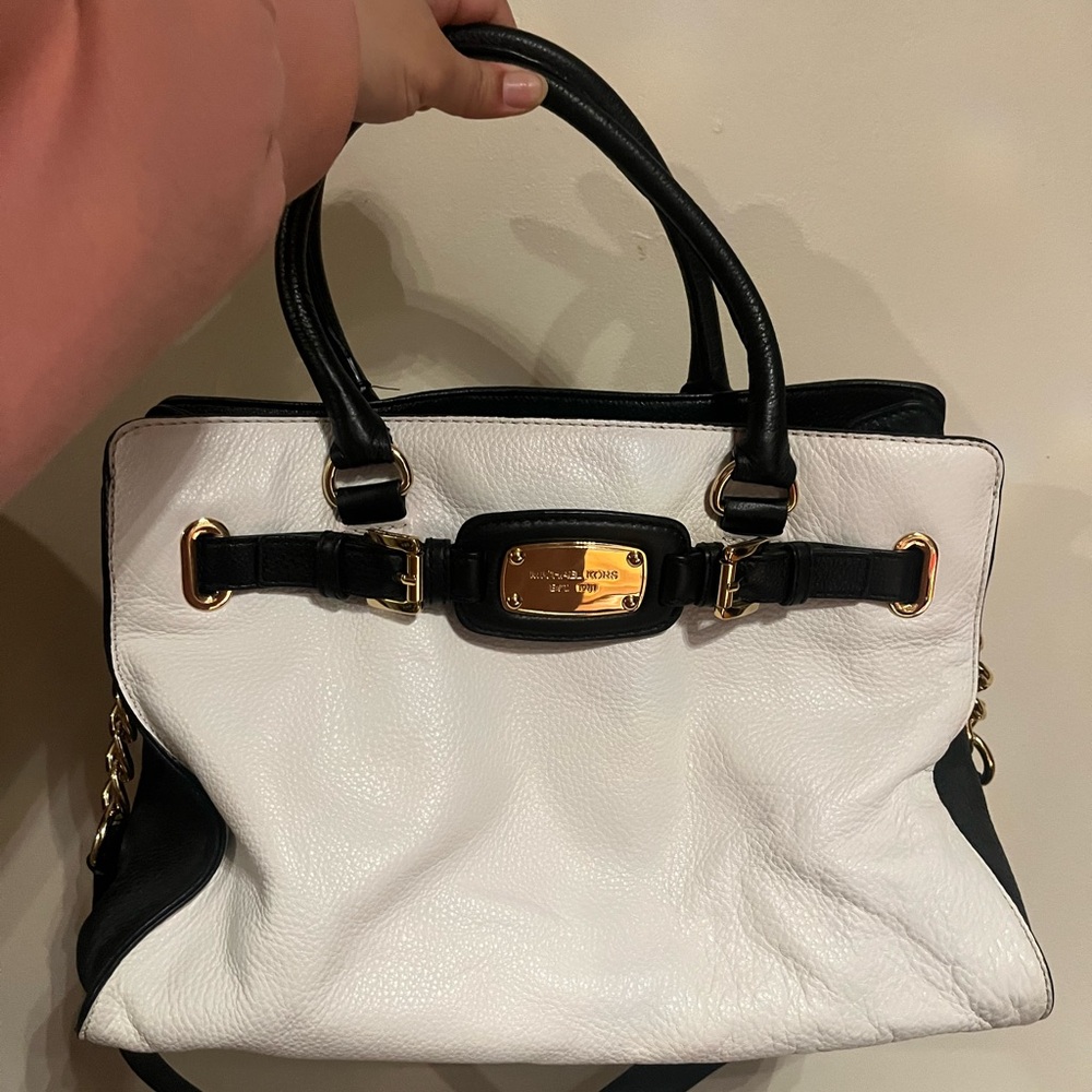 Michael Kors Black and White Satchel with Gold Accents